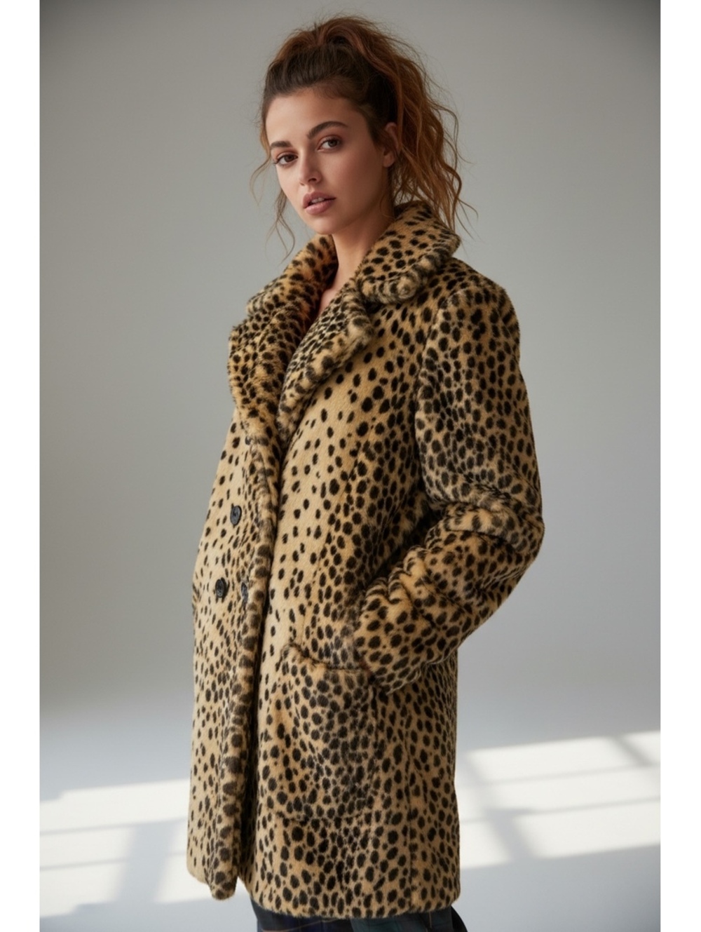 Forever 21 Women's Medium Faux Fur Leopard Print Coat